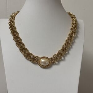 Elegant  Chain Necklace with Pearl Accent Monet 18" Tone Gold